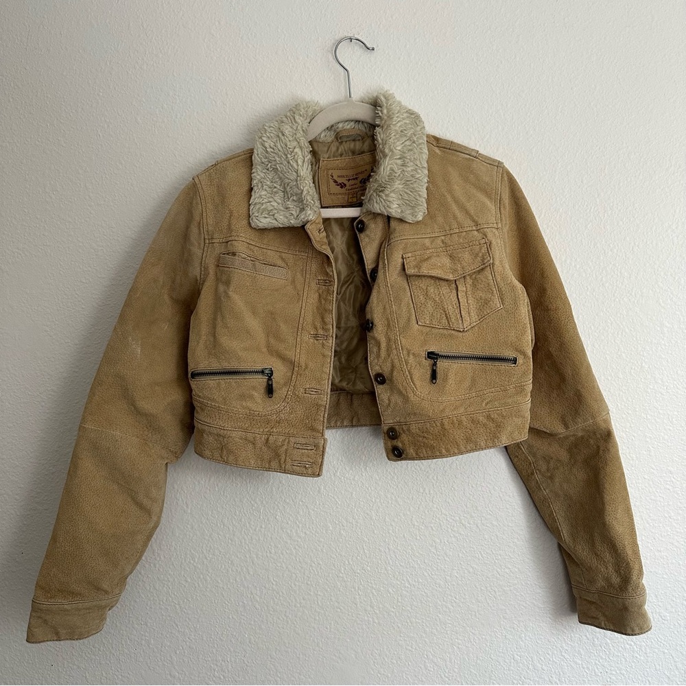 Vintage 90s Cropped Genuine Leather Jacket